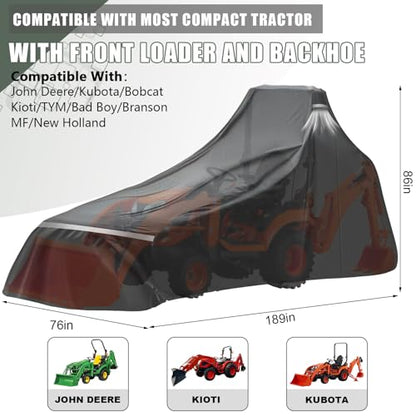 600D Waterproof Tractors Cover Replace for John Deere 1,2,3 Series/Kubota - size: With Backhoe