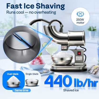 VIVOHOME Electric Dual Blades Ice Crusher Shaver Silver 440lbs/hr