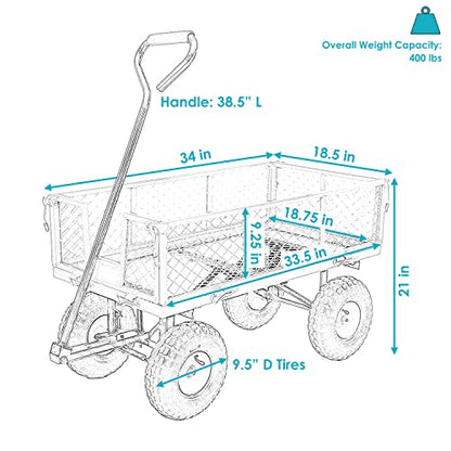 Sunnydaze Utility Steel Garden Cart - Removable Sides - 400-Pound Capacity - Green