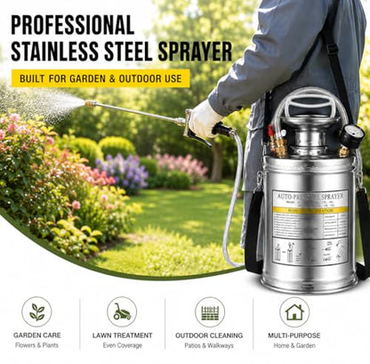 2Gal Stainless Steel Pump Up Sprayer Reinforced Hose, Hand Pump Sprayer with Pressure Gauge&Safety Valve, Adjustable Nozzle Suitable for Gardening (2 Gallon) - style: 2 Gal