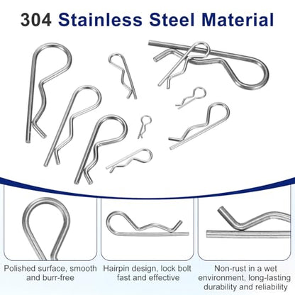 M METERXITY 12 Pcs Hitch Pin, M2 x 45mm 304 Stainless Steel Trailer Hitch Pin Clips R Clips Cotter Pins for Tractor/Lawn Mower/Trucks/Engine Repair, Hardware Pins Lock System [Silver] - size: M2 x 45mm