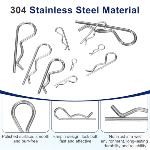 M METERXITY 12 Pcs Hitch Pin, M2 x 40mm 304 Stainless Steel Trailer Hitch Pin Clips R Clips Cotter Pins for Tractor/Lawn Mower/Trucks/Engine Repair, Hardware Pins Lock System [Silver] - size: M2 x 40mm