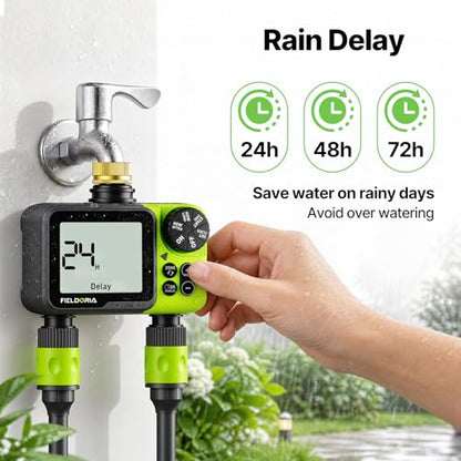 Sprinkler Timer- Hose Timer for Garden Hose, Programmable Watering Timer with Rain Delay, Outdoor Automatic & Manual Drip Irrigation Controller System for Lawn Yard Greenhouse, 2 Outlets - color: Light Green-brass