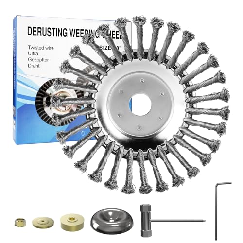 8 Inches Steel Wire Rotary Brush Cutter Trimmer Head Sets Weeds Blade Cutter with Universal Adapter Kit Replacement for String Trimmers, Gardening Lawnmower, Moss Grass Rust Removal - style: 8 Inches