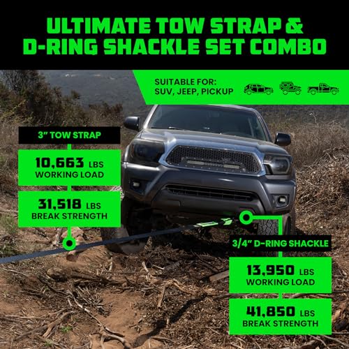 Rhino USA Recovery Combo Kit - 20ft Tow Strap & D-Ring Shackles - color: 20' Strap + Shackles