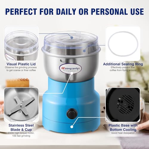 Moongiantgo Mini Coffee Grinder Electric 200W 10s Fast Grinding - color: Blue