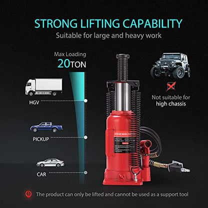 SPECSTAR Pneumatic Air Hydraulic Bottle Jack with Manual Hand Pump 20 Ton - color: Red