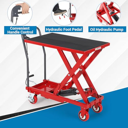 Hydraulic Lift Table Cart, 500Lbs Capacity 28.5" Lifting Height - color: Red