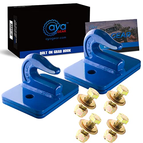 2 Pack 3/8-in Bolt On Grab Hook Mount with Backer Plate Grab Hook Grade 70 Forged Steel Tow Hook Work Well for Loader, Tractor Bucket, RV, UTV,Truck (Blue) - color: Blue, size: 3/8 in