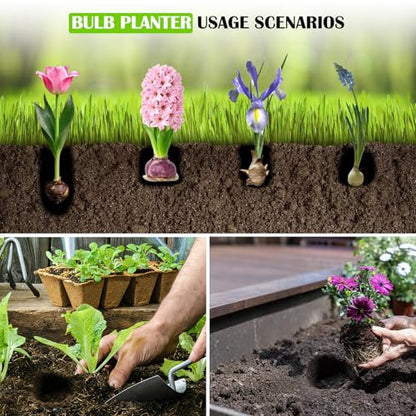 Bulb Planter Tool 34 Inch Standing, No Bend Long Handle