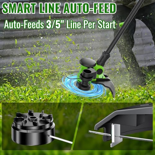 12" Cordless Weed Wacker String Trimmer with 2X 5.0ah Battery and Charger - color: Bright Green