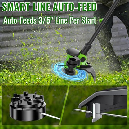 12" Cordless Weed Wacker String Trimmer with 2X 5.0ah Battery and Charger - color: Bright Green