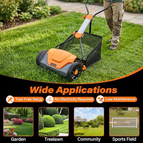 Goplus 16 Inch 5-Blade Push Reel Lawn Mower, Adjustable Cutting Height - color: Orange