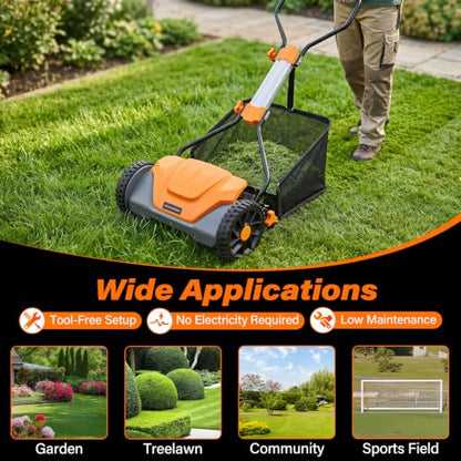 Goplus 16 Inch 5-Blade Push Reel Lawn Mower, Adjustable Cutting Height - color: Orange