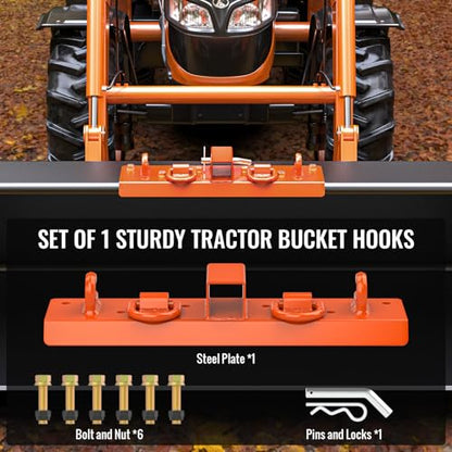 Tractor Bucket Hooks with 2" Receiver, 3/8" Bolt On Grab Hooks&1/2" D Rings