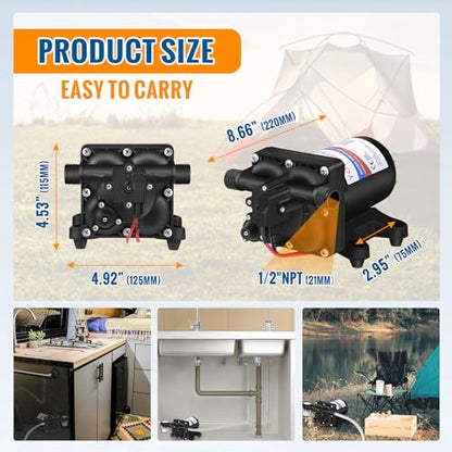 YOUNGTREE 12V RV Water Pump 3.5GPM 55PSI On Demand Fresh Water Pressure Diaphragm Pump 12 Volt Self Priming with Pressure Switch for RV Camper Marine Sprayer Outdoor Shower Kitchen Garden - color: Black2