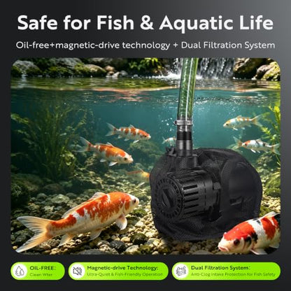 150W Pond Pump, Adjustable Flow 800~2,7800GPH Fountain Pump - size: 150W