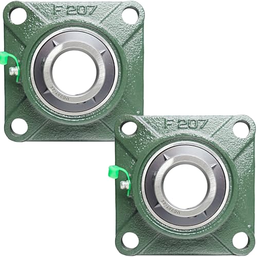 2 Pack UCF207-22 Pillow Block Bearing – Square Flange 4 Bolt Mounted Pillow Block Bearings – Bearing Steel Bearings with 1-3/8"" Bore, Self-aligning Bearings with Solid Cast Iron Base - style: UCF207-22