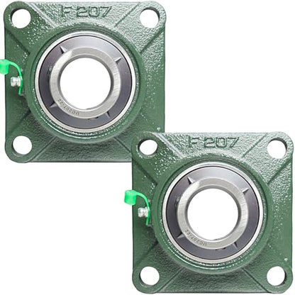 2 Pack UCF207-22 Pillow Block Bearing – Square Flange 4 Bolt Mounted Pillow Block Bearings – Bearing Steel Bearings with 1-3/8"" Bore, Self-aligning Bearings with Solid Cast Iron Base - style: UCF207-22