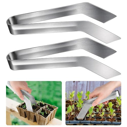 2 Pcs Seedling Transplant Tongs- 8.7 Inch Stainless Steel Gardening Plants Transplant Tongs- Seedling Remove Transplant Pliers for Reducing Root Damage - size: 8.7 inch