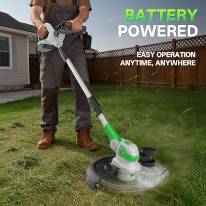 SOYUS 12" 20V 2-in-1 String Trimmer Edger, 2×2.0Ah Battery & Charger - color: Light green
