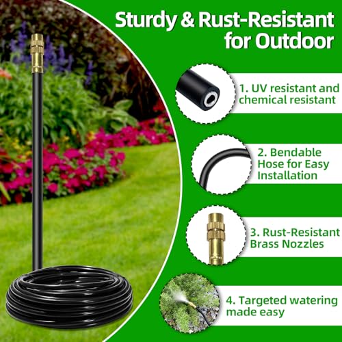 60FT Drip Irrigation Kit, 19 360° Copper Nozzles, Garden Watering System - size: 60FT