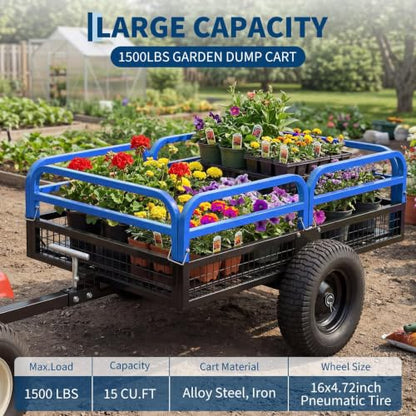 1500 Lbs Heavy Duty Steel Dump Cart - color: Blue