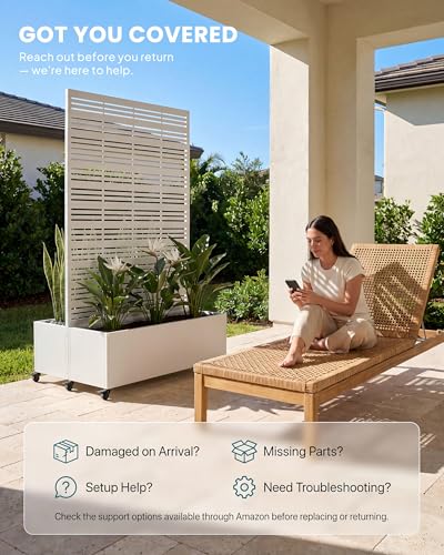 Louvered Privacy Planter Box with Trellis, Patio Balcony - White - color: Dual Planter Box - Matte White