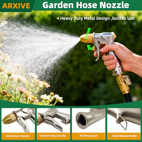 ARXIVE Heavy Duty Garden Hose Nozzle, High Pressure Handheld Sprayer