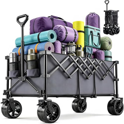 OLIXIS 49" L Collapsible Wagon 440lbs, Folding Wagon Cart with Wheels, Grey - color: Gray