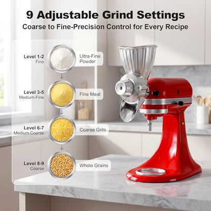 Grain Mill Attachment for KitchenAid, Food-Grade All-Metal 9 Levels