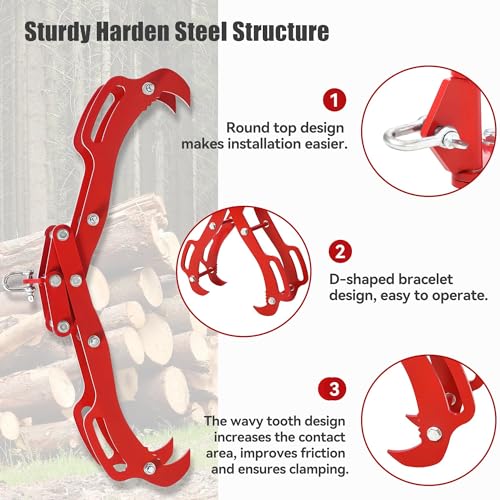 Garvee 36 in Log Grabber, Log Lifting Tongs, Skidding Log Lifting Tongs Timber, Heavy Dut Solid Steel Swivel Dragging Steel Tongs Log Lifting Lumber Skidding Tongs Logging Grabber(4 Claw) - size: 36 in-4 Claw