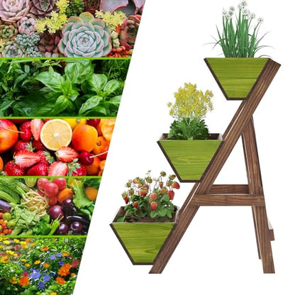Vertical Garden Planter 3 Tier Raised Garden Bed Tiered Planter Box Outdoor - color: Carbonized, size: 3-Tier-Small