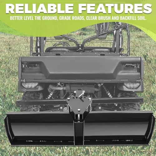 KUAFU 3-Point 48 Inch Scrape Blade Implement 2 Inch Reciever Compatible with ATV UTV Rear Grading Blade Attachment Angle Adjustment Adjusts 0 7.5 or 15 Degrees