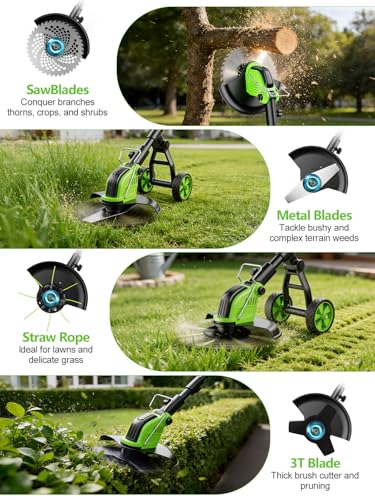 800W Brushless 4-in-1 Cordless Electric String Trimmer with Wheels, 12-Inch