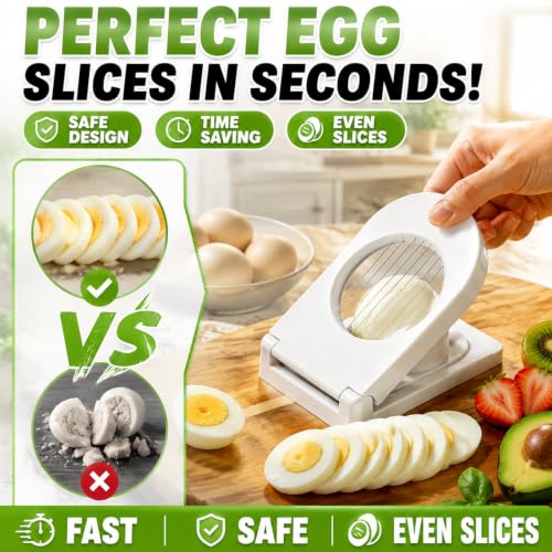 FANTEXY Egg Slicer with Stainless Steel Wires for Hard Boiled Eggs (White)