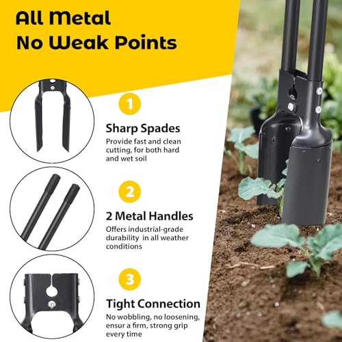 Post Hole Digger Tool, Heavy Duty Post Hole Digger with 55 Inch Handle, Dual Sharp Blades for Soil Plugging, Digging, Cultivating, Weeding, Manual Post Hole Digging Tool Garden Shovel Grey