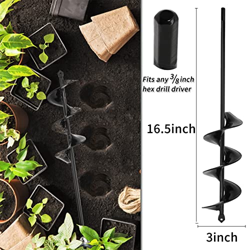 TCBWFY 4 Pack Garden Auger Spiral Drill Bits - 1.6"x9", 1.6"x16.5", 3"x16.5", 3"x12" - Heavy Duty Steel - Corrosion Resistant - Perfect for Post Holes, Earth & Lawn Augering,Planting Bulbs&Trees - size: 1.6"x9",1.6"x16.5",3"x16.5",3"x12"
