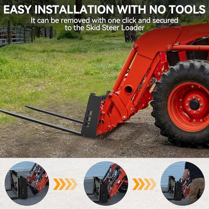 YINTATECH 42" Skid Steer Pallet Fork Frame 3000 lbs Quick Tach Loader Mount