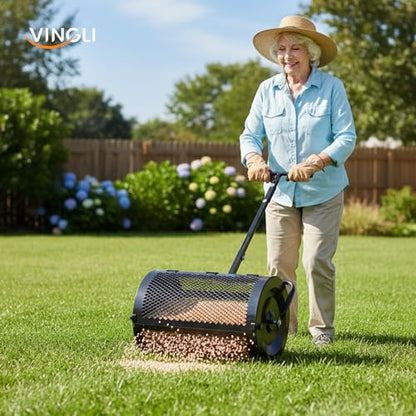VINGLI Compost Spreader, 24 inch Peat Moss Spreader with Height Adjustable Handle, T Shaped Handle Peat Moss Roller, Seed Spreader for Lawn Backyard Outdoor (24"-Black) - size: 24"-Black