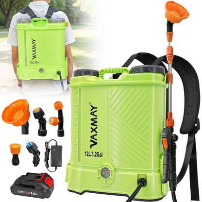 Battery Powered Backpack Sprayer 3.2 Gallon, VAXMAY 80 PSI Electric Garden Sprayer Works with Makita 18V Battery, Weed Lawn Sprayer with Telescopic Wand, 5 Nozzles, 2.0 Ah Battery & Charger Included - size: 3.2 Gallon