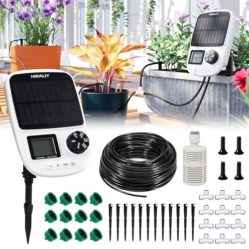 HIRALIY Solar Drip Irrigation System with Timer, Automatic Plant Watering