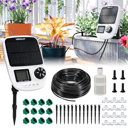 HIRALIY Solar Drip Irrigation System with Timer, Automatic Plant Watering