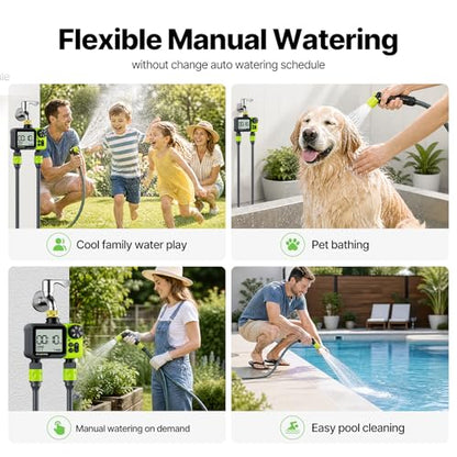 Sprinkler Timer- Hose Timer for Garden Hose, Programmable Watering Timer with Rain Delay, Outdoor Automatic & Manual Drip Irrigation Controller System for Lawn Yard Greenhouse, 2 Outlets - color: Light Green-brass