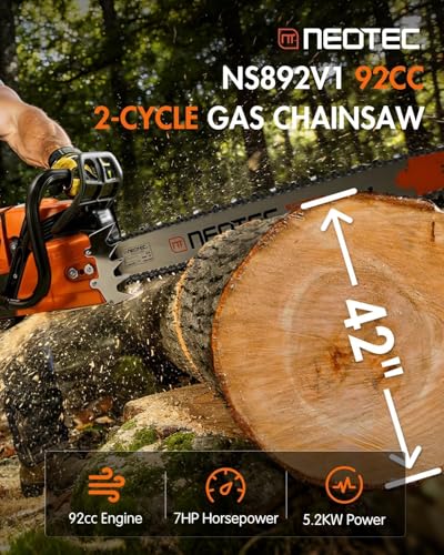 NS892V1 92cc Gas Powered Chainsaw 42" Bar & Chain 5.2KW 7HP 2-Cycle Engine Heavy-Duty Professional Forestry Saw for Large Wood Cutting Compatible with MS660 G660 Parts - size: 42 inch