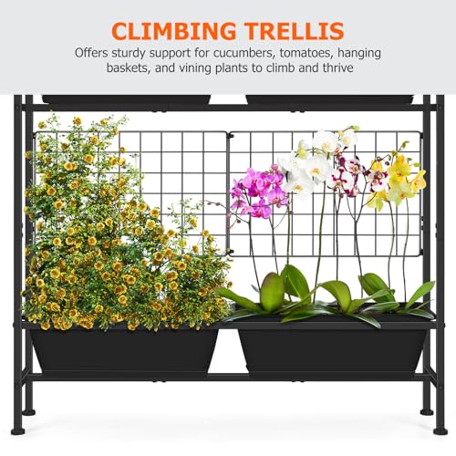 OYEAL Raised Garden Bed 32" Tall Elevated Planter Boxes with Trellis & Legs, Vertical Herb Garden Planter Outdoor for Gardening, Vegetables, Flowers, Herbs, Backyard, Black - color: Black