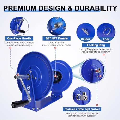 Pressure Washer Hose Reel Manual 4500 PSI Stainless Steel Swivel
