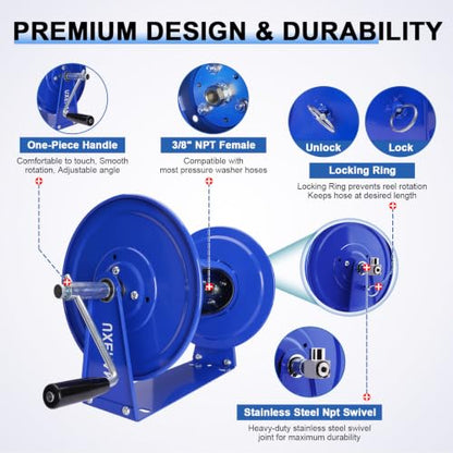 Pressure Washer Hose Reel Manual 4500 PSI Stainless Steel Swivel