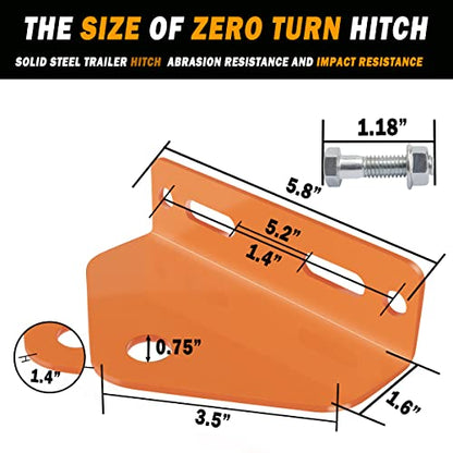 Universal Heavy Duty Zero Turn Mower Trailer Hitch with Magnetic Hitch Pin - color: Red+Orange