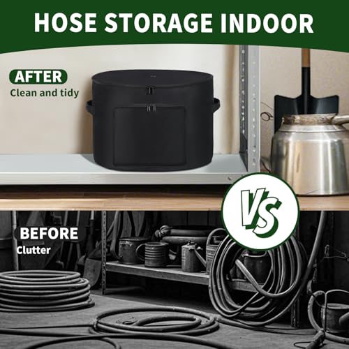 Garden Water Hose Holder Storage Bag Pot，Water Hose Hider，Holds 150 ft Hose ,Bottom With Drain Holes，Patio and Indoor-Black